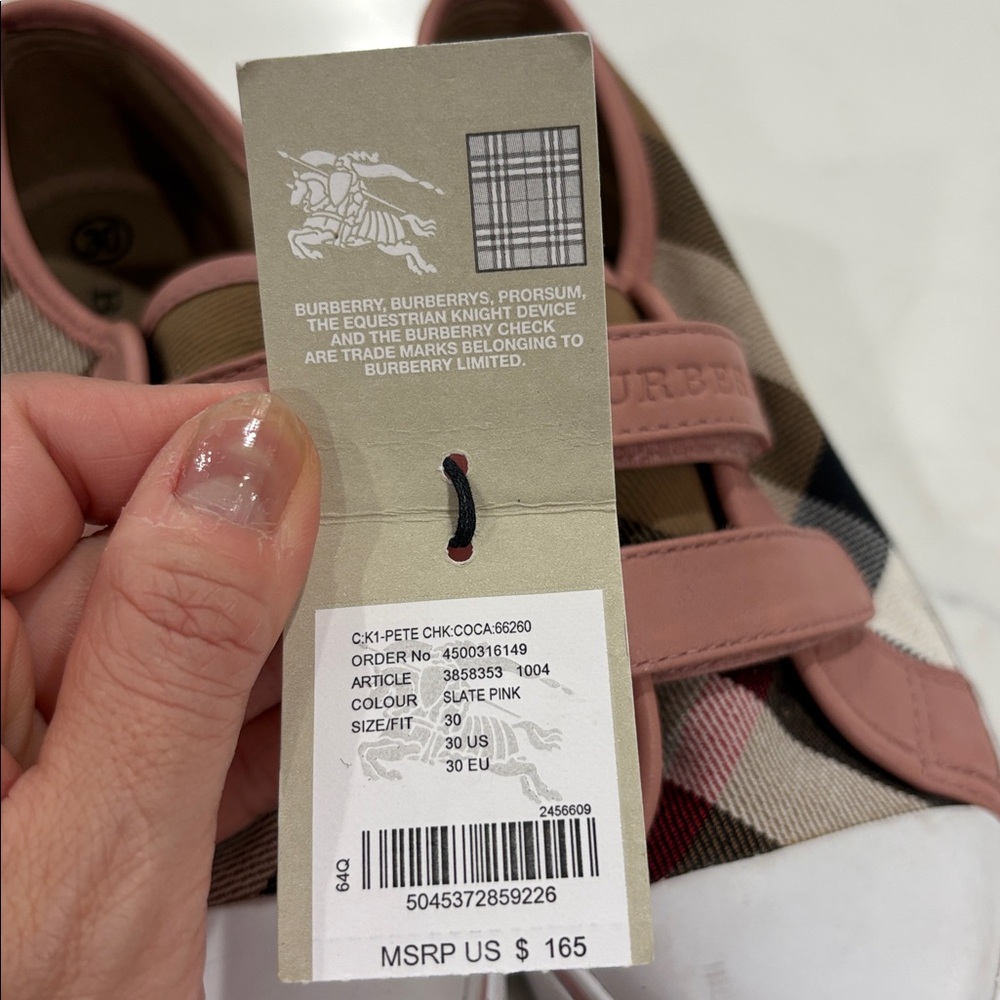Burberry Kids Check and Leather Sneakers in slate Pink - Picture 8 of 9